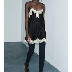 NWT ZARA CONTRAST LACE SATIN TOP ZW COLLECTION
